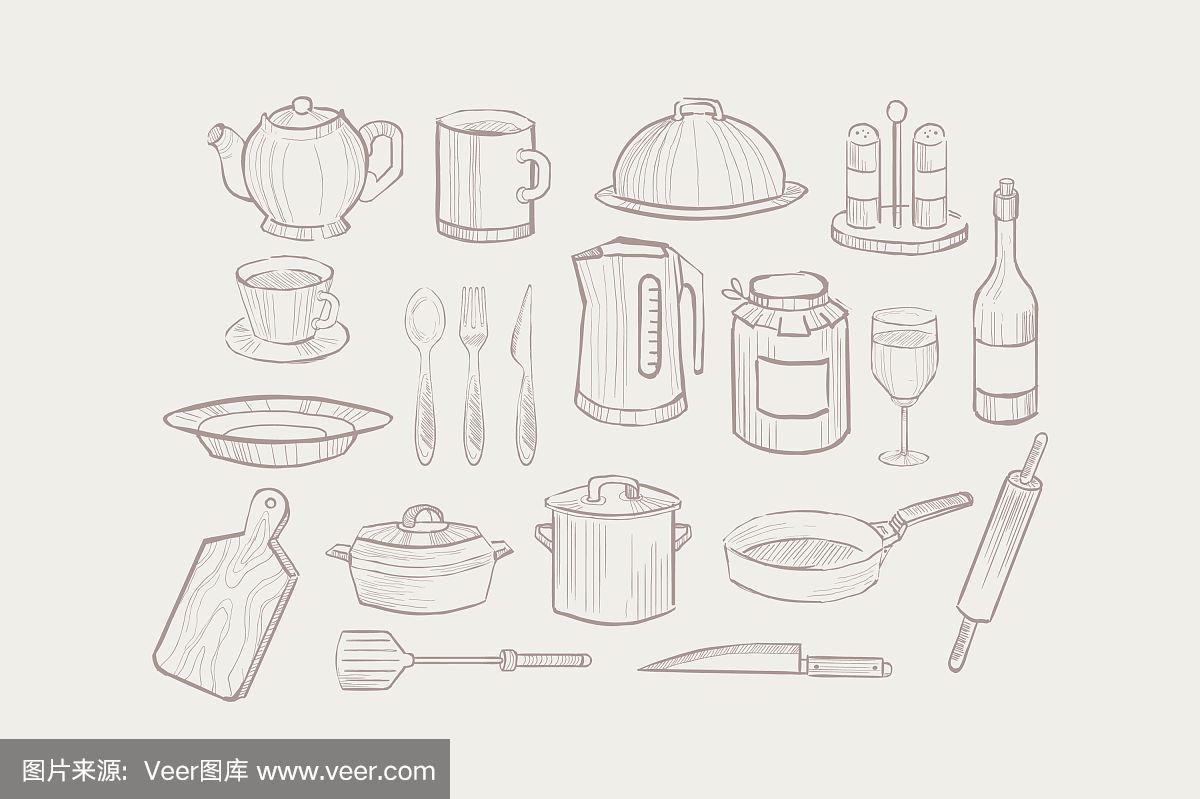 厨房用具套装炊具图标手